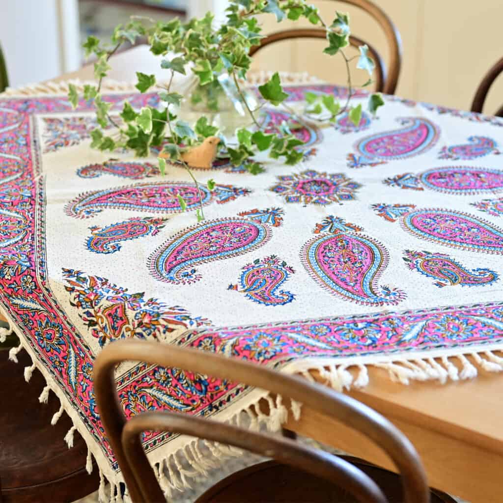 Pink Boteh Block-Printed Tablecloth