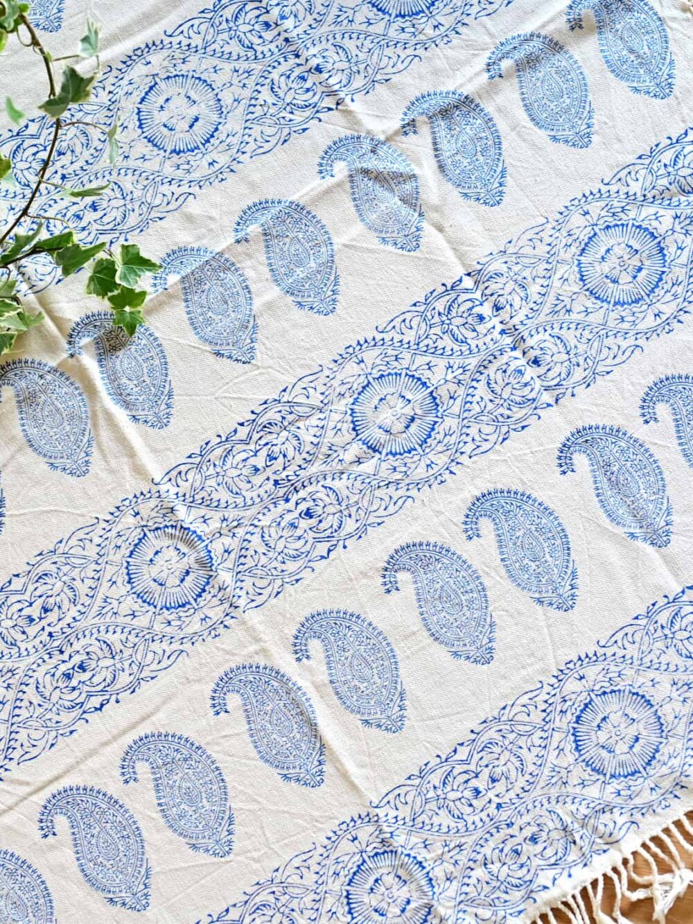 blue paisley block-printed tablecloth (Ghalamkar)