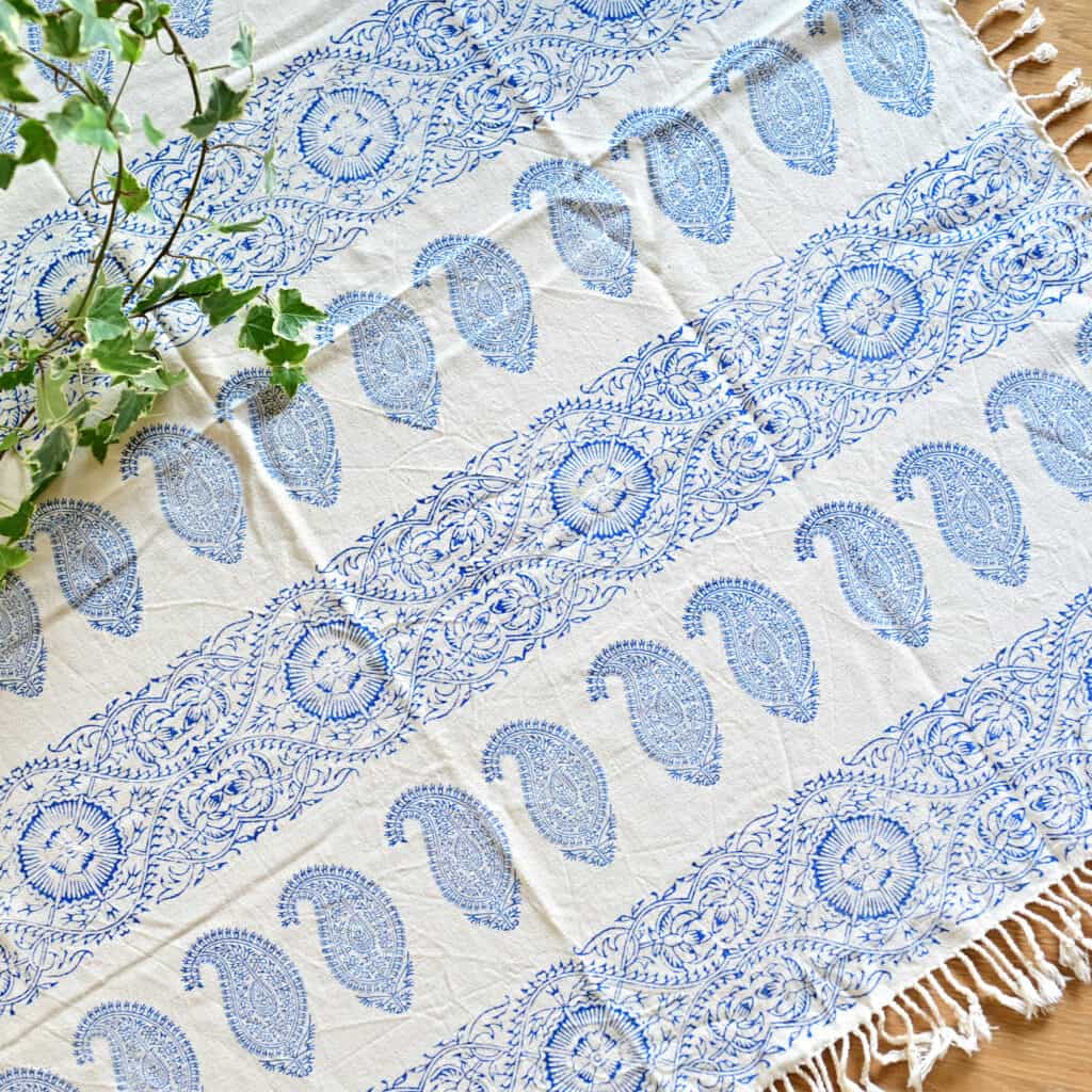 blue paisley block-printed tablecloth (Ghalamkar)