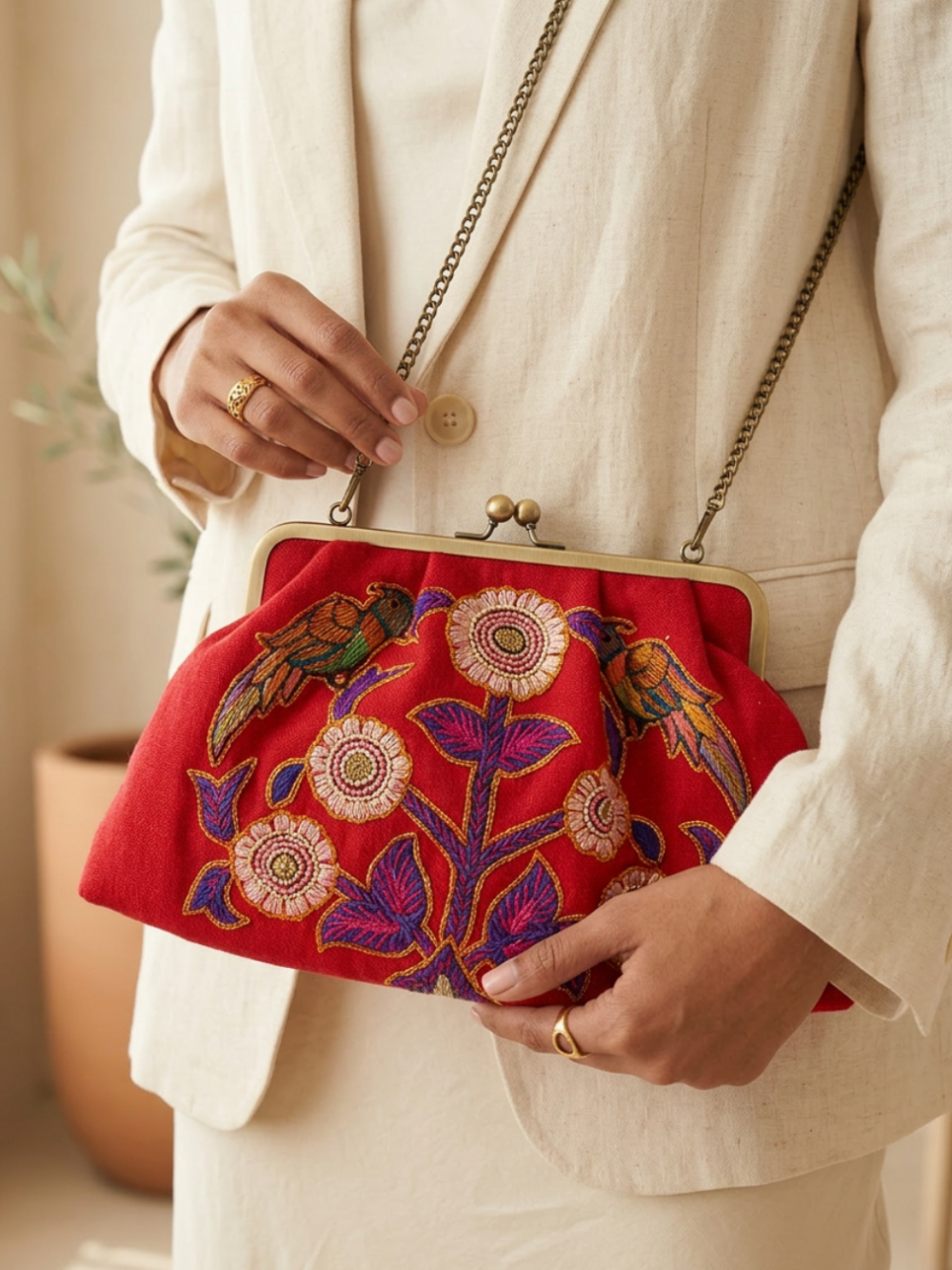 Red Embroidery (پته) clutch