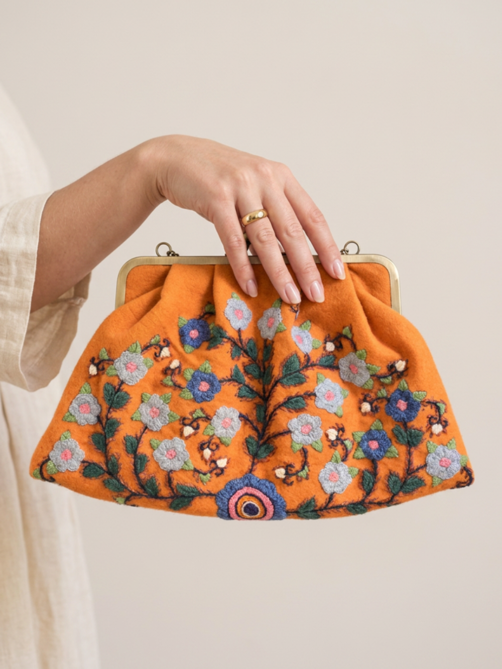 Orange Embroidery (پته) clutch