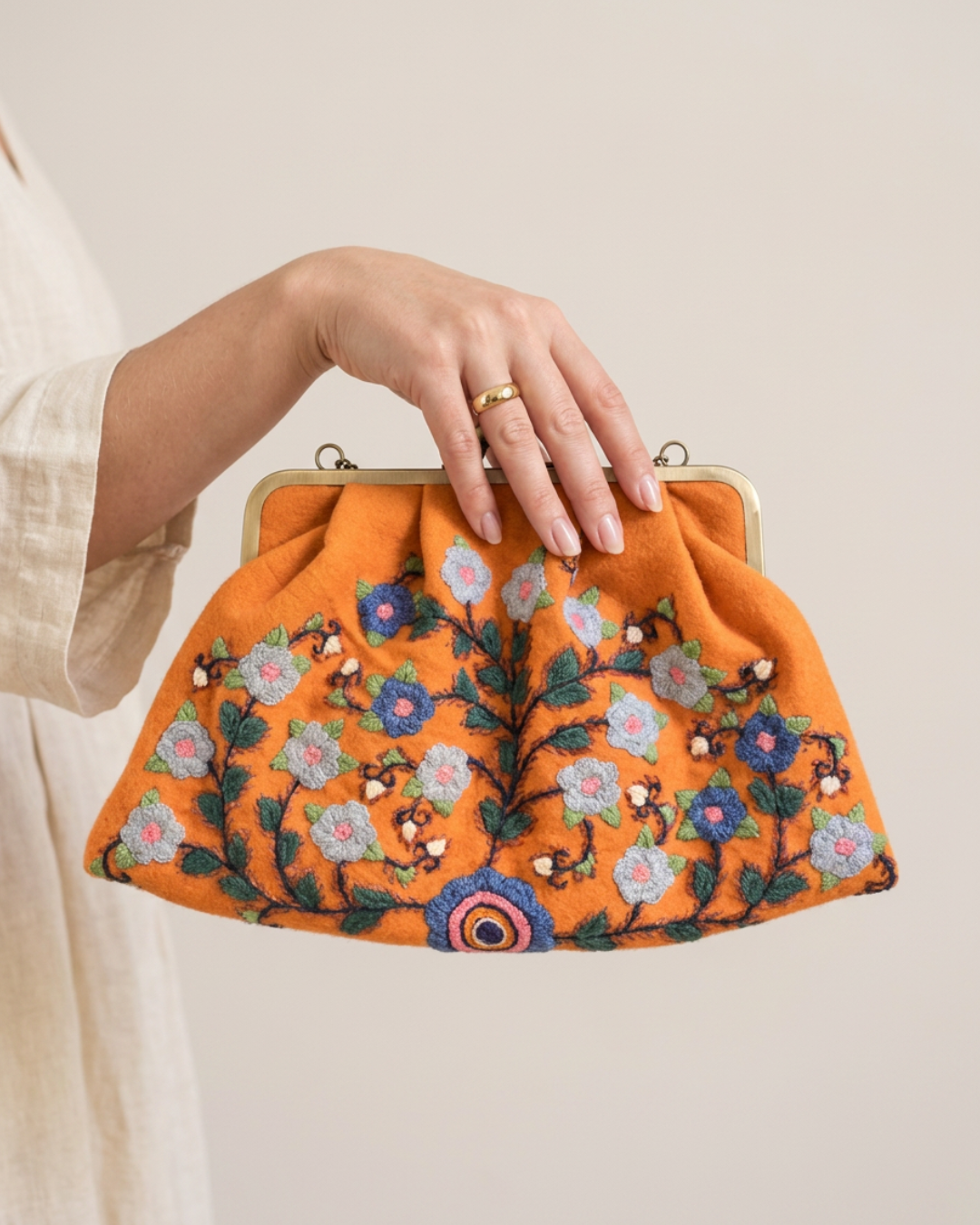 Orange Embroidery (پته) clutch