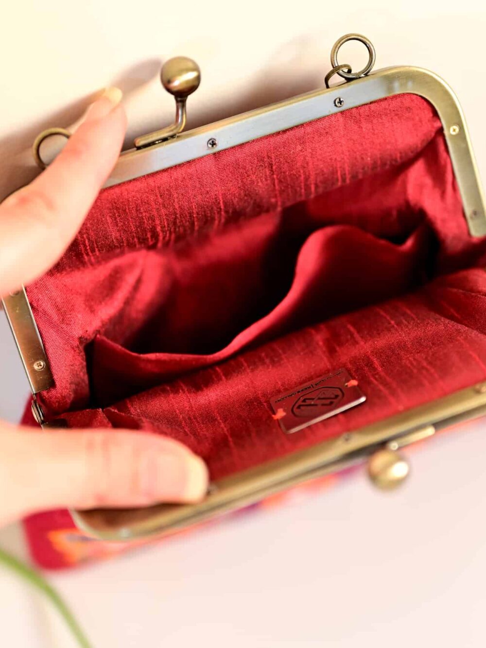 Dark Red Embroidered clutch پته