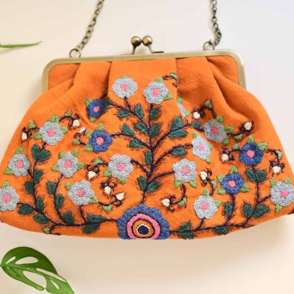 Orange Embroidery (پته) clutch