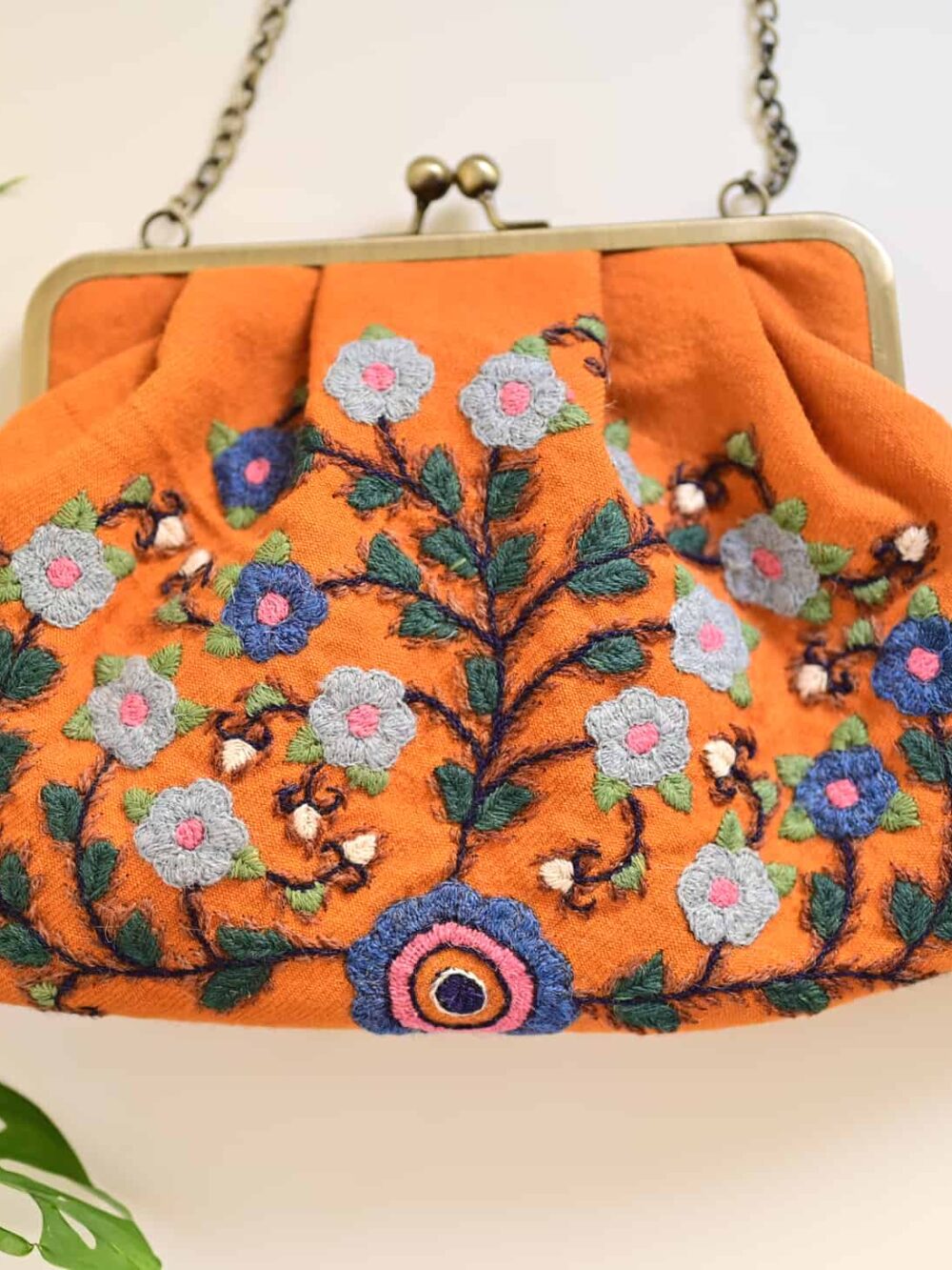 Orange Embroidery (پته) clutch