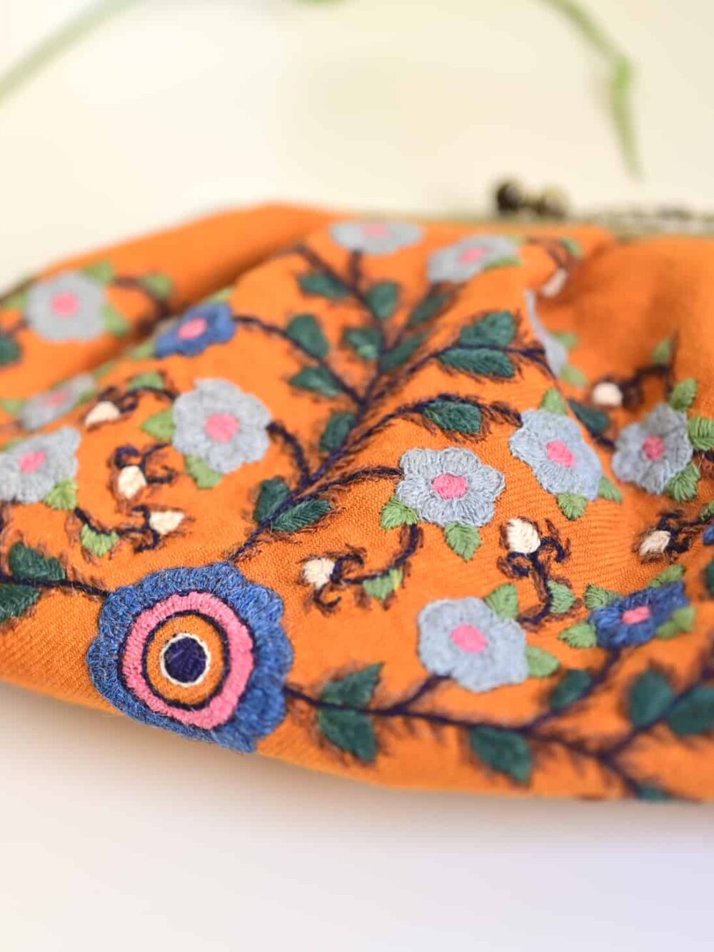 Orange Embroidery (پته) clutch