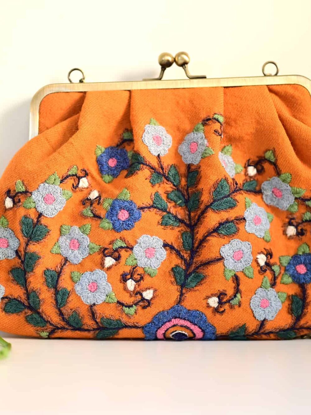 Orange Embroidery (پته) clutch