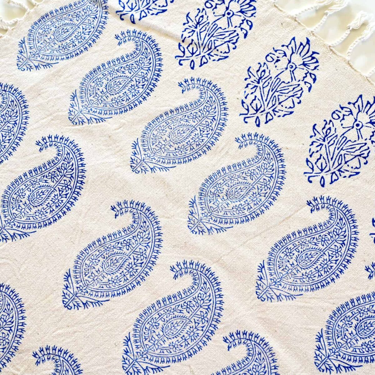 Blue Block-Printed Tablecloth: Handcrafted