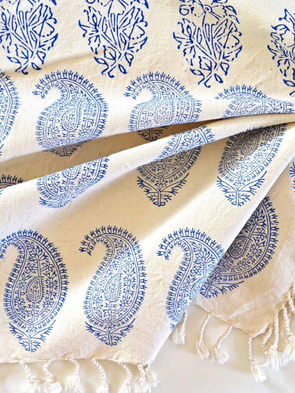 Blue Block-Printed Tablecloth: Handcrafted