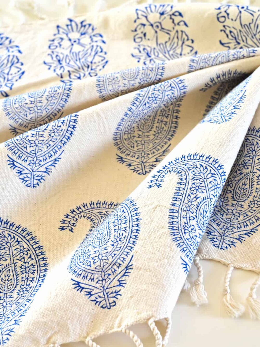Blue Block-Printed Tablecloth: Handcrafted