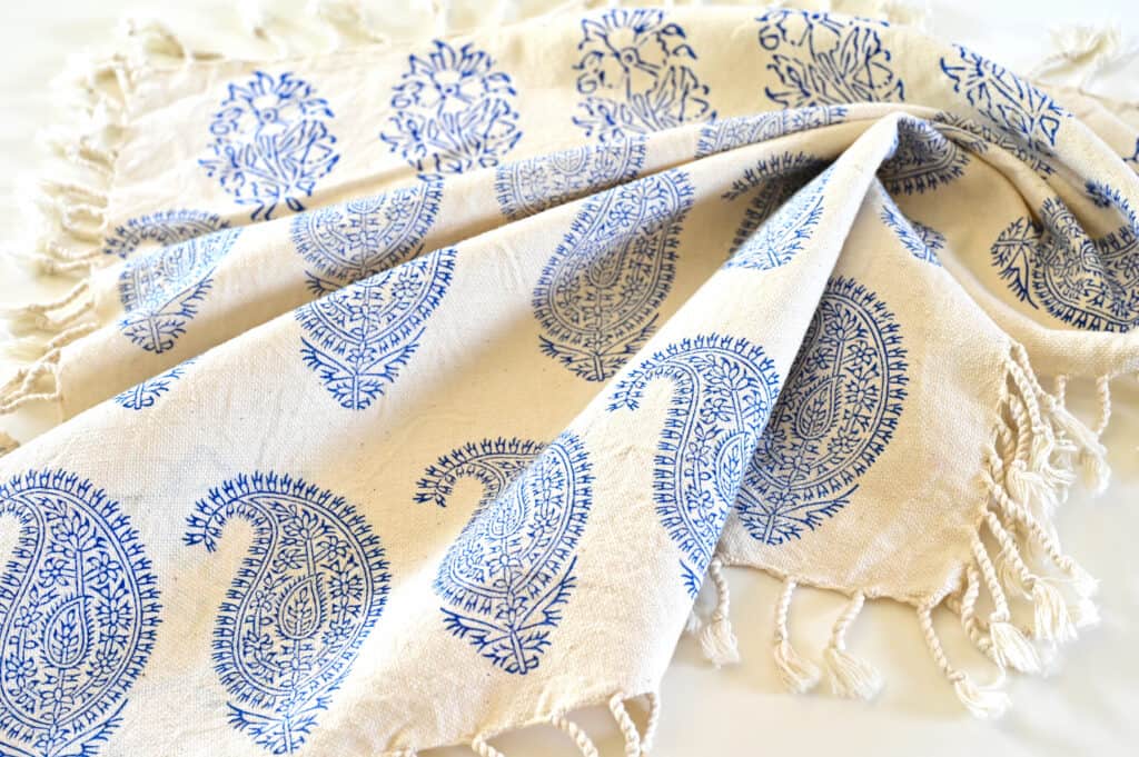 Blue Block-Printed Tablecloth: Handcrafted