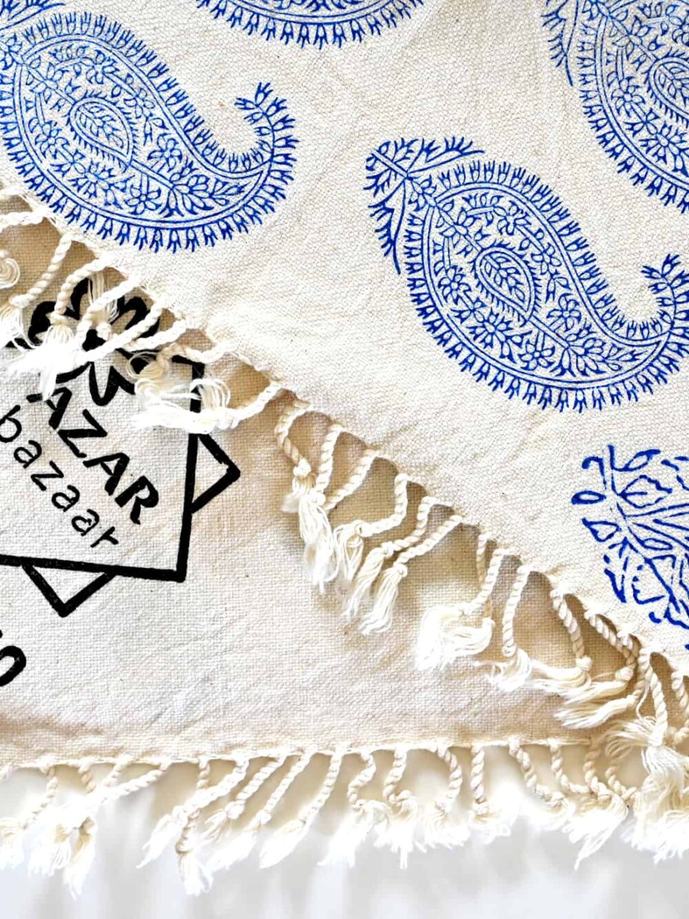 Blue Block-Printed Tablecloth: Handcrafted