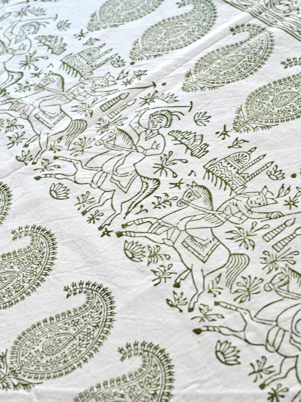 Green Block-Printed Tablecloth: Handcrafted