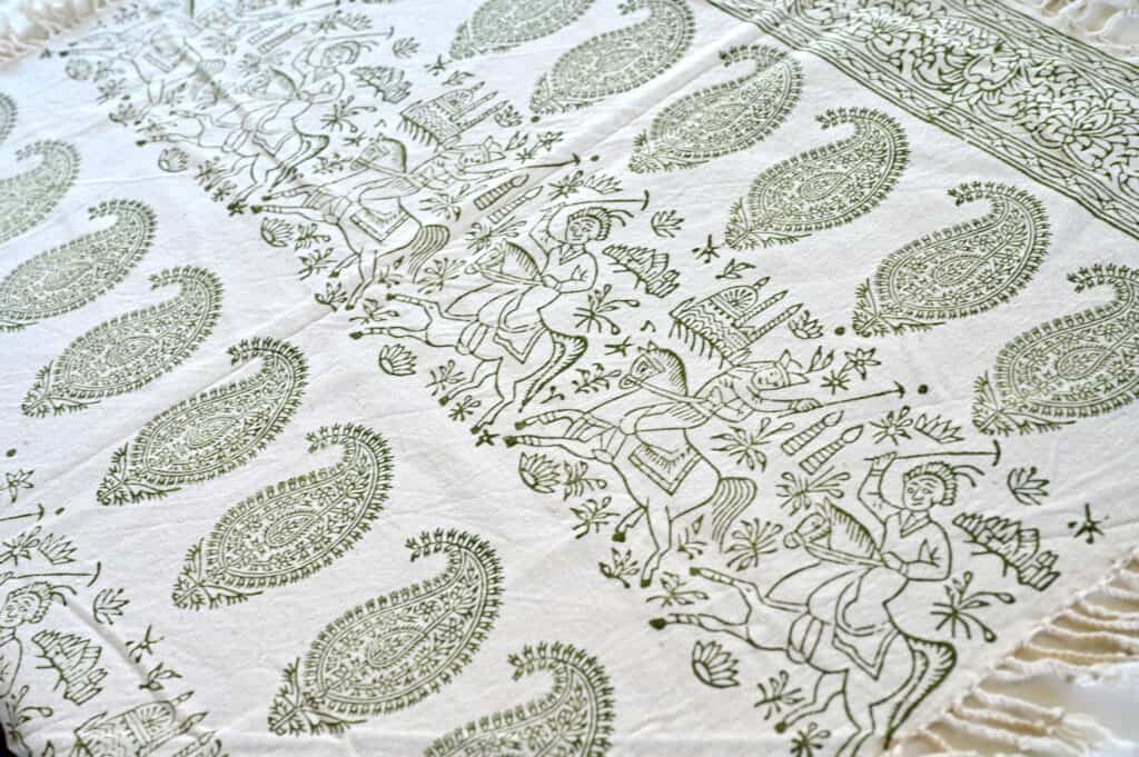 Green Block-Printed Tablecloth: Handcrafted