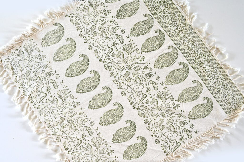 Green Block-Printed Tablecloth: Handcrafted