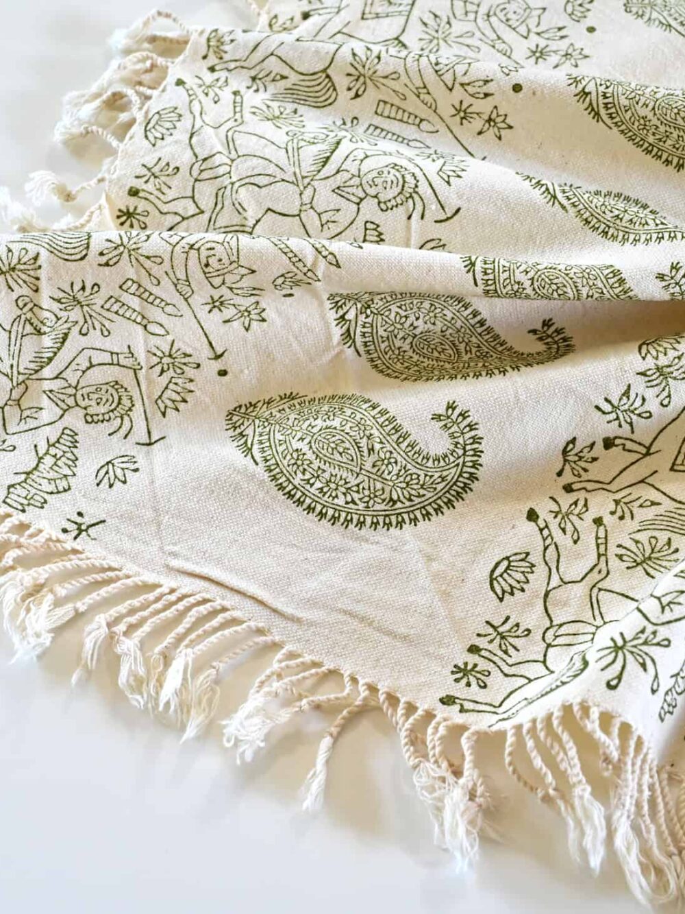 Green Block-Printed Tablecloth: Handcrafted