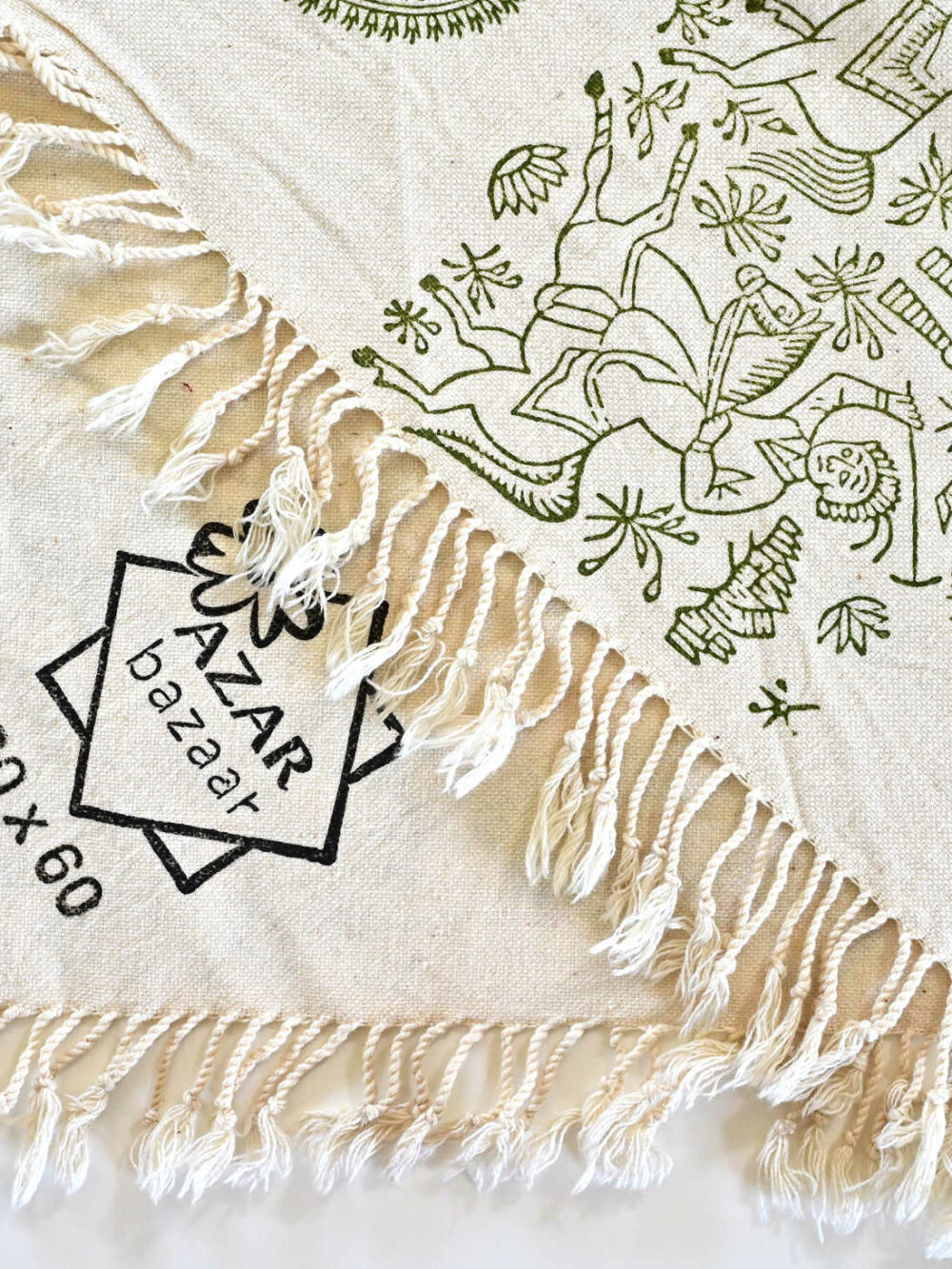 Green Block-Printed Tablecloth: Handcrafted