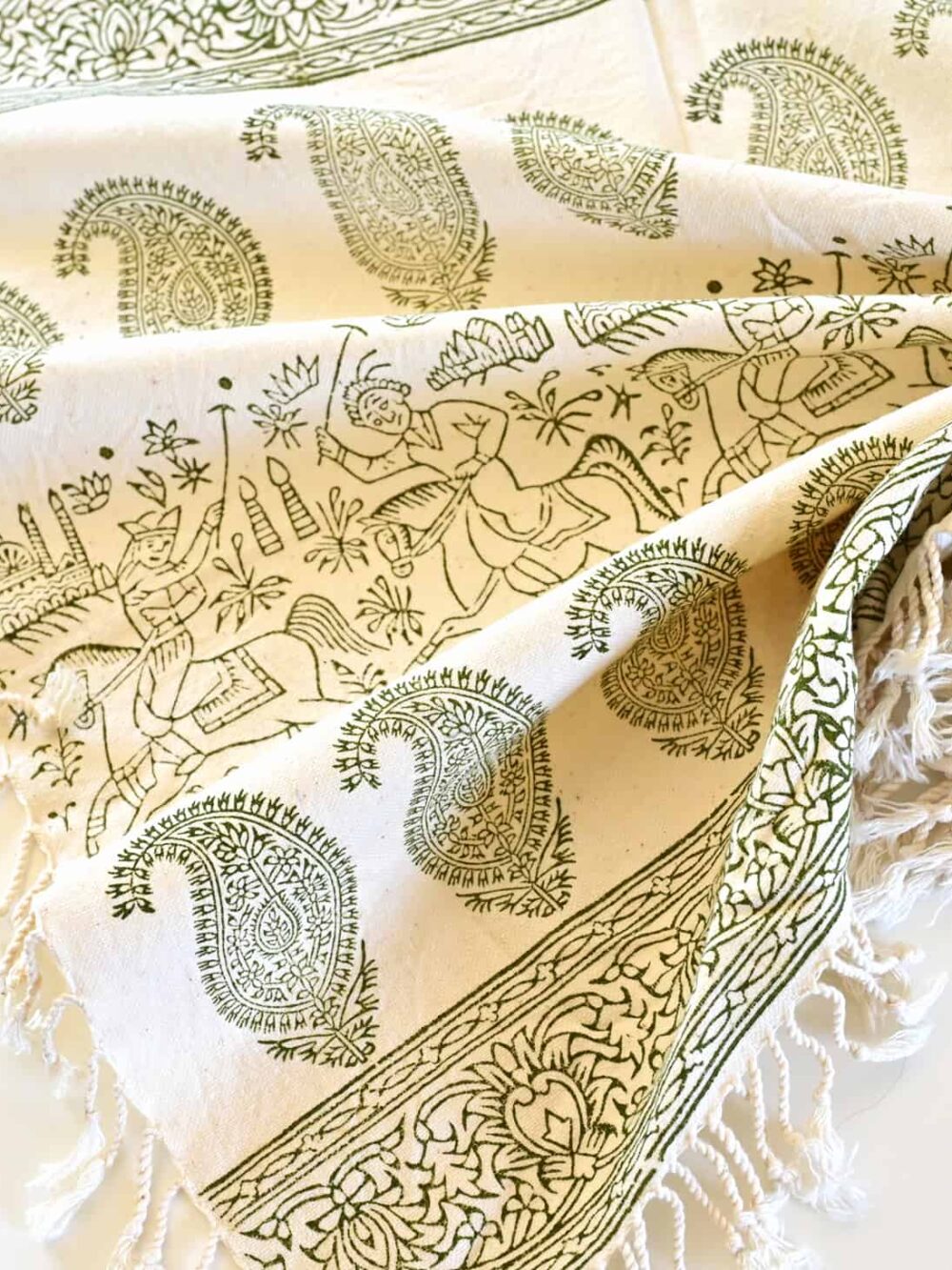 Verdant Block-Printed Tablecloth - Handcrafted