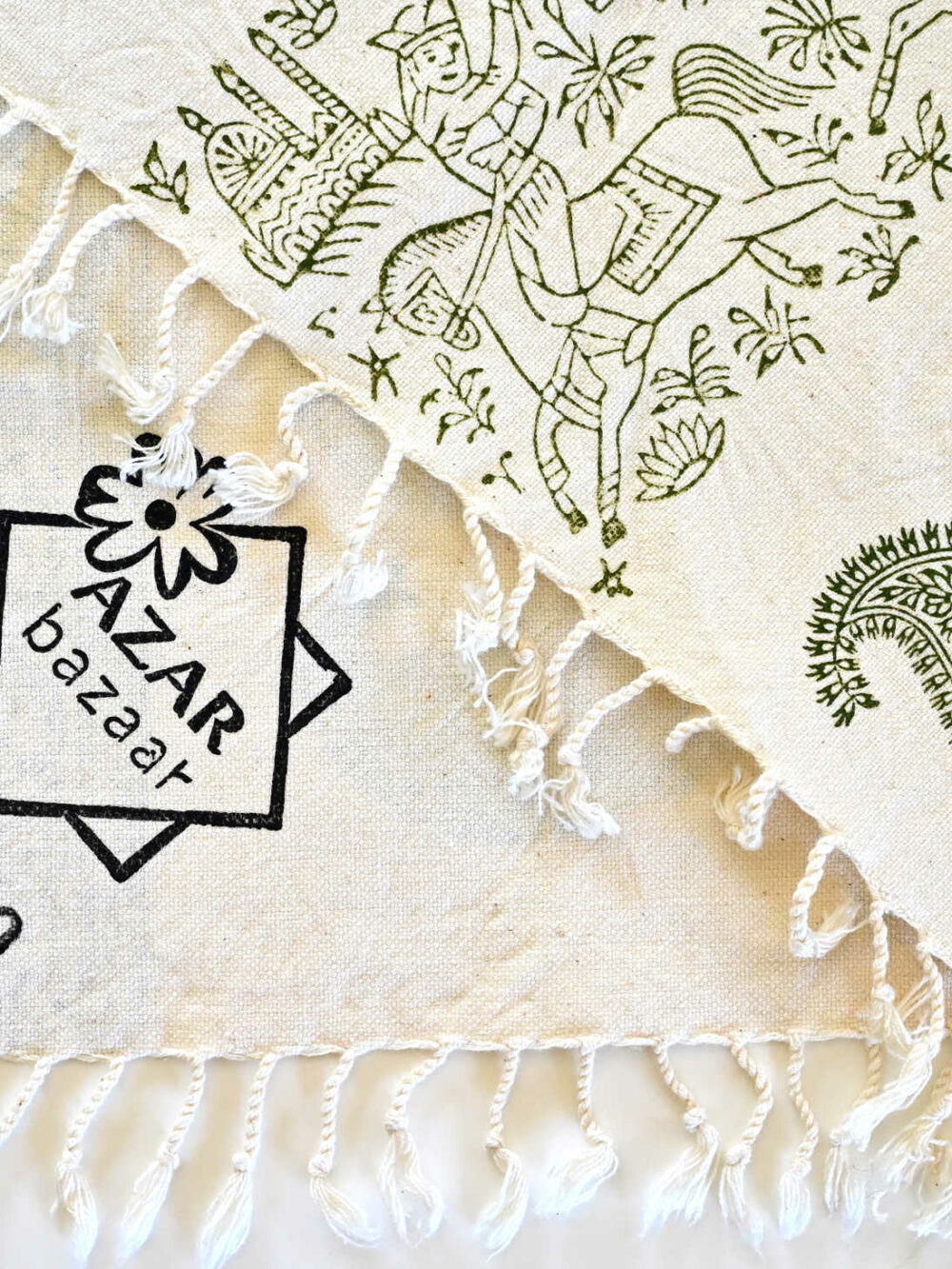 Verdant Block-Printed Tablecloth - Handcrafted