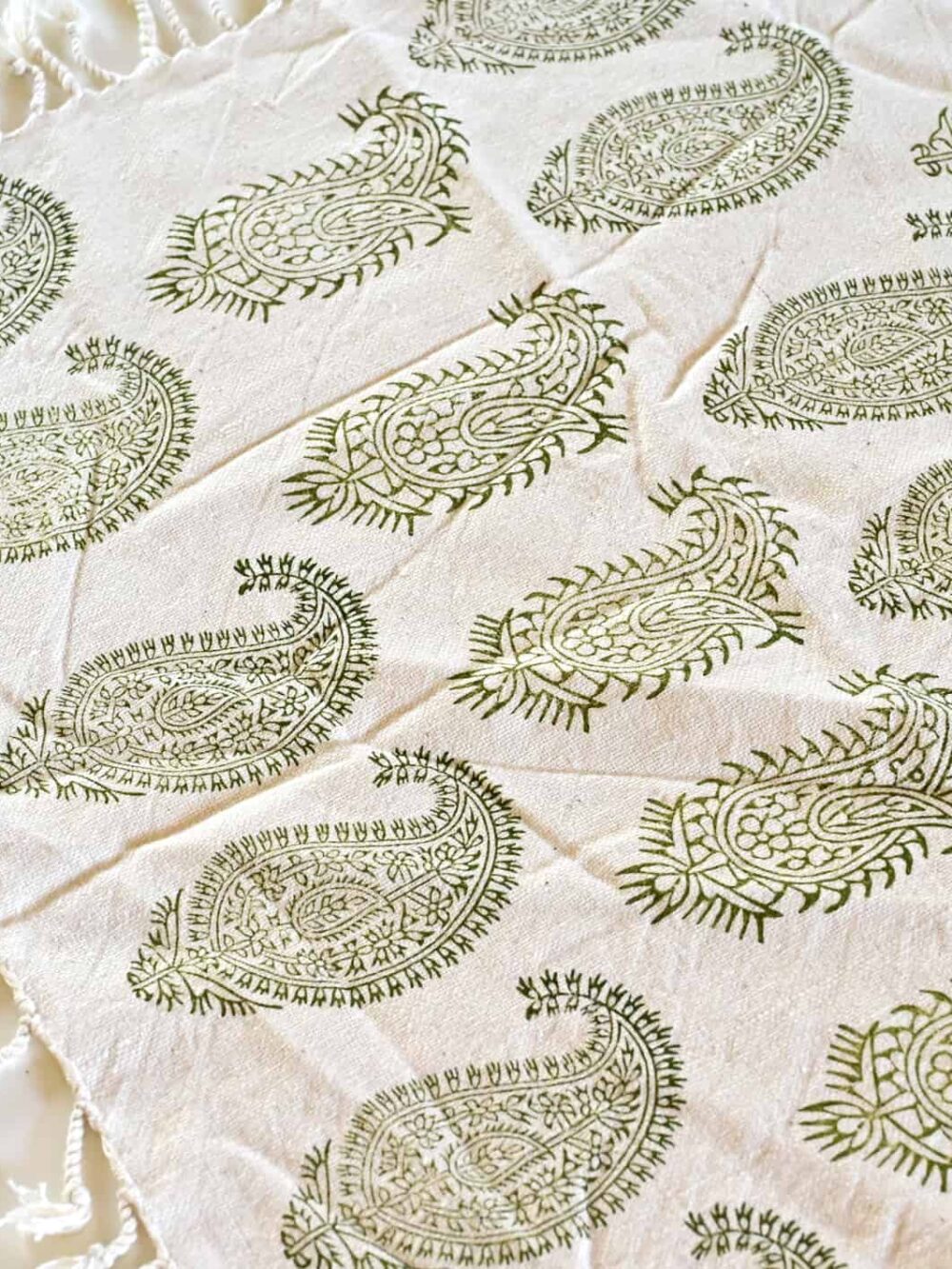 Green Paisley Handblocked Tablecloth