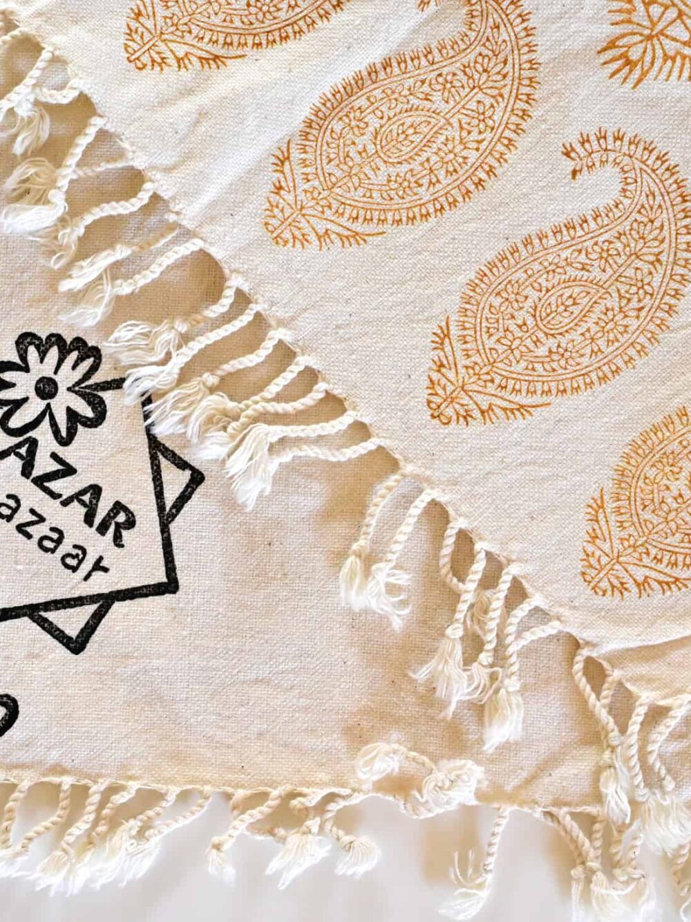 Orange Paisley Handblocked Tablecloth