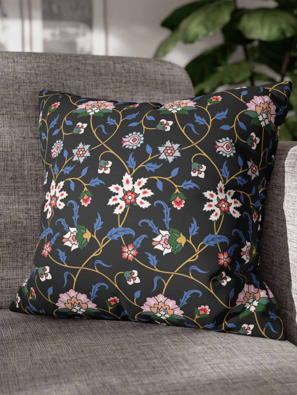 Black Floral Design Cushion-Cover