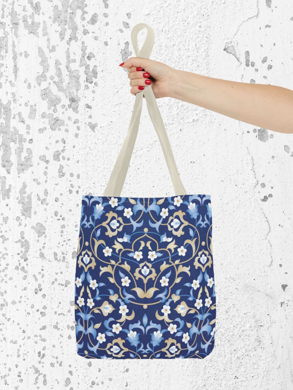 Navy Persian Floral Tote Bag