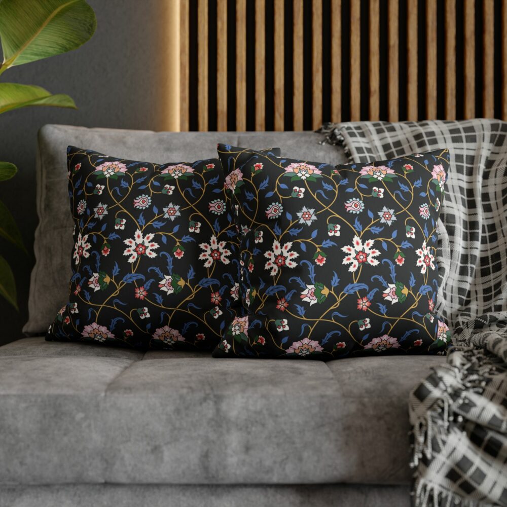 Black Floral Design Cushion-Cover