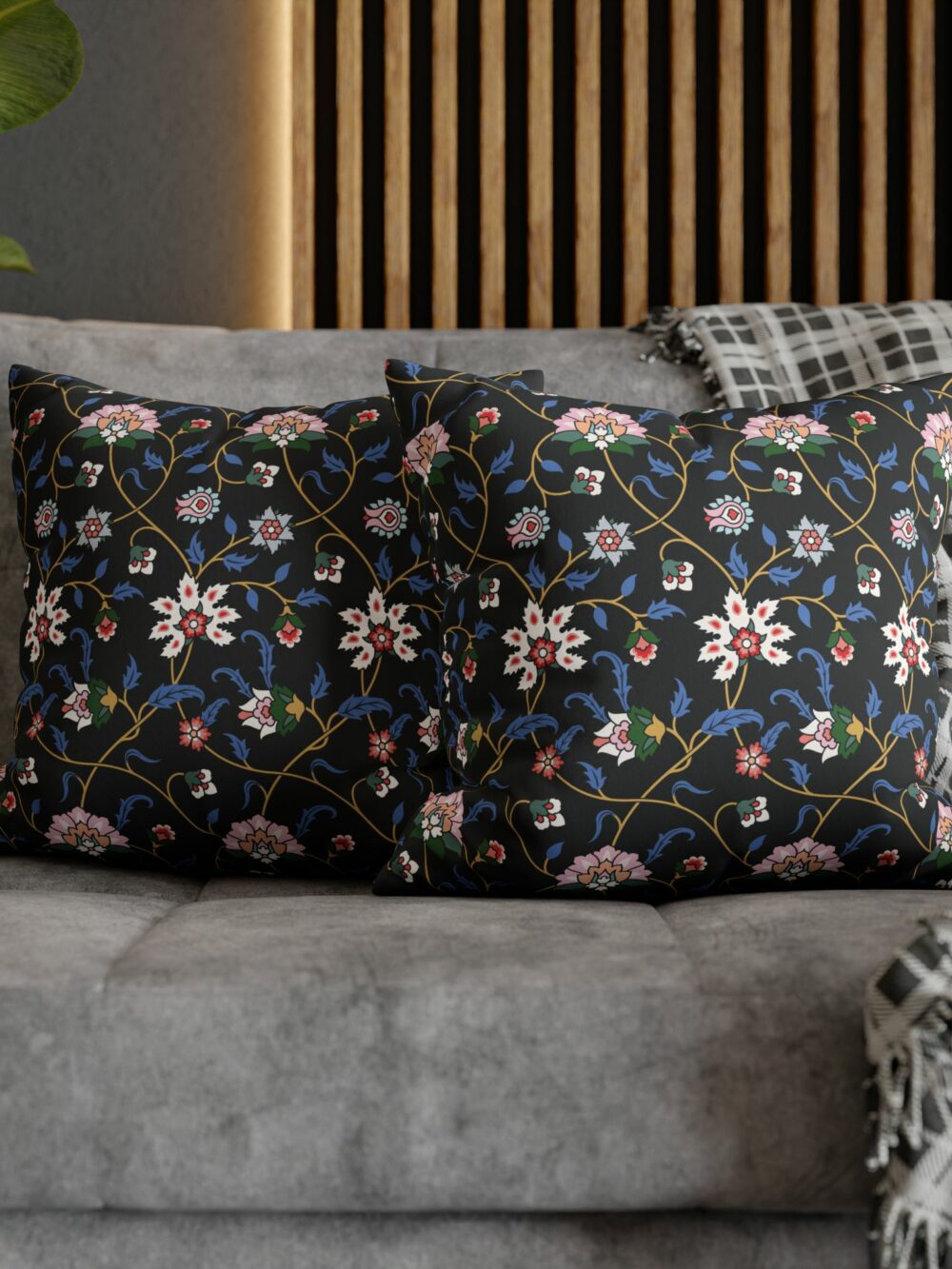 Black Floral Design Cushion-Cover