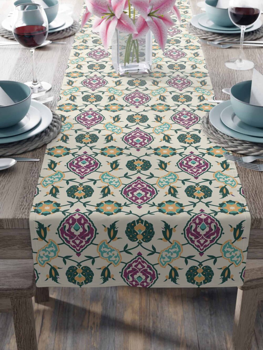 Green Eslimi Persian Table Runner