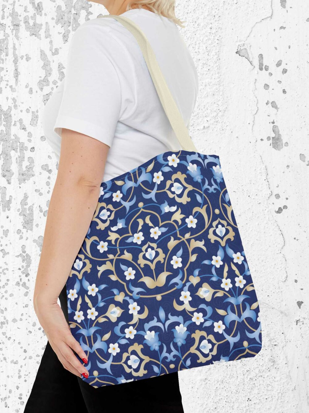 Navy Persian Floral Tote Bag