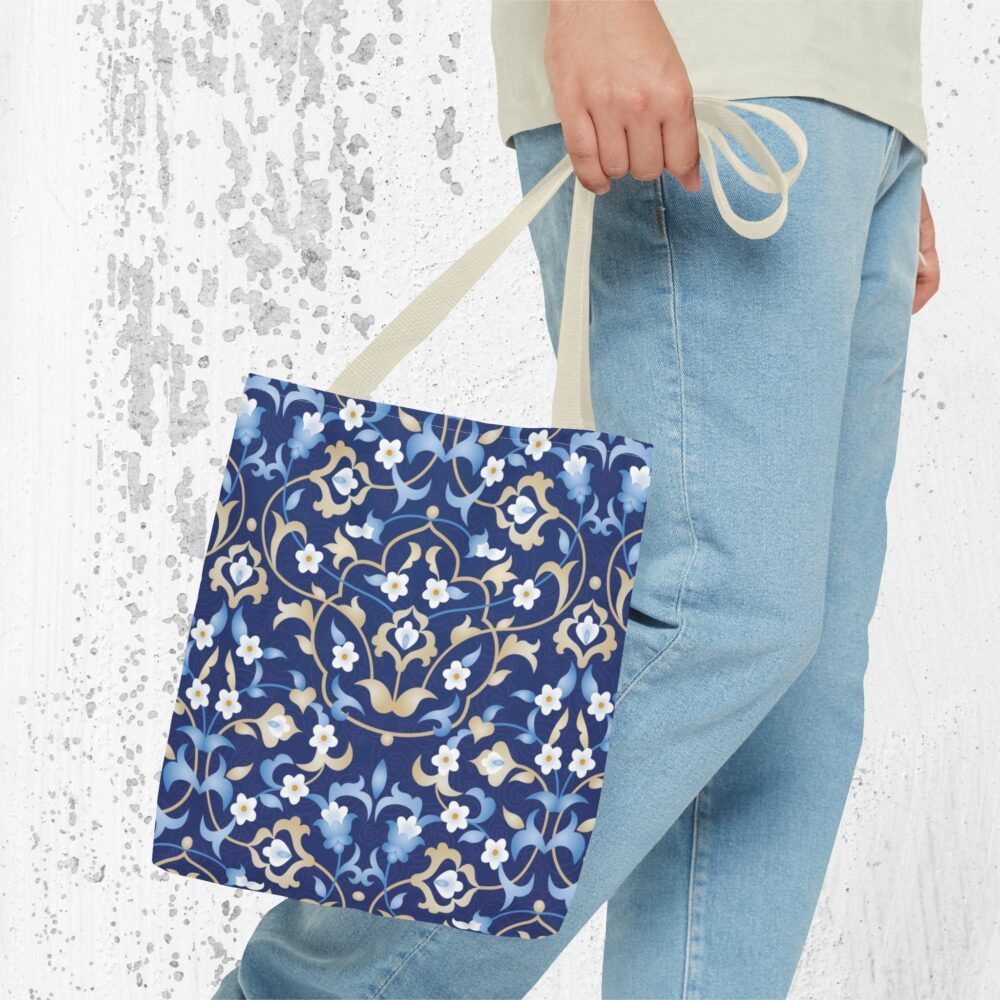 Navy Persian Floral Tote Bag