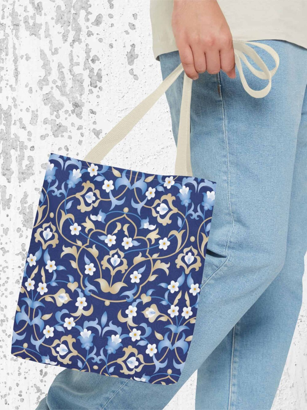 Navy Persian Floral Tote Bag