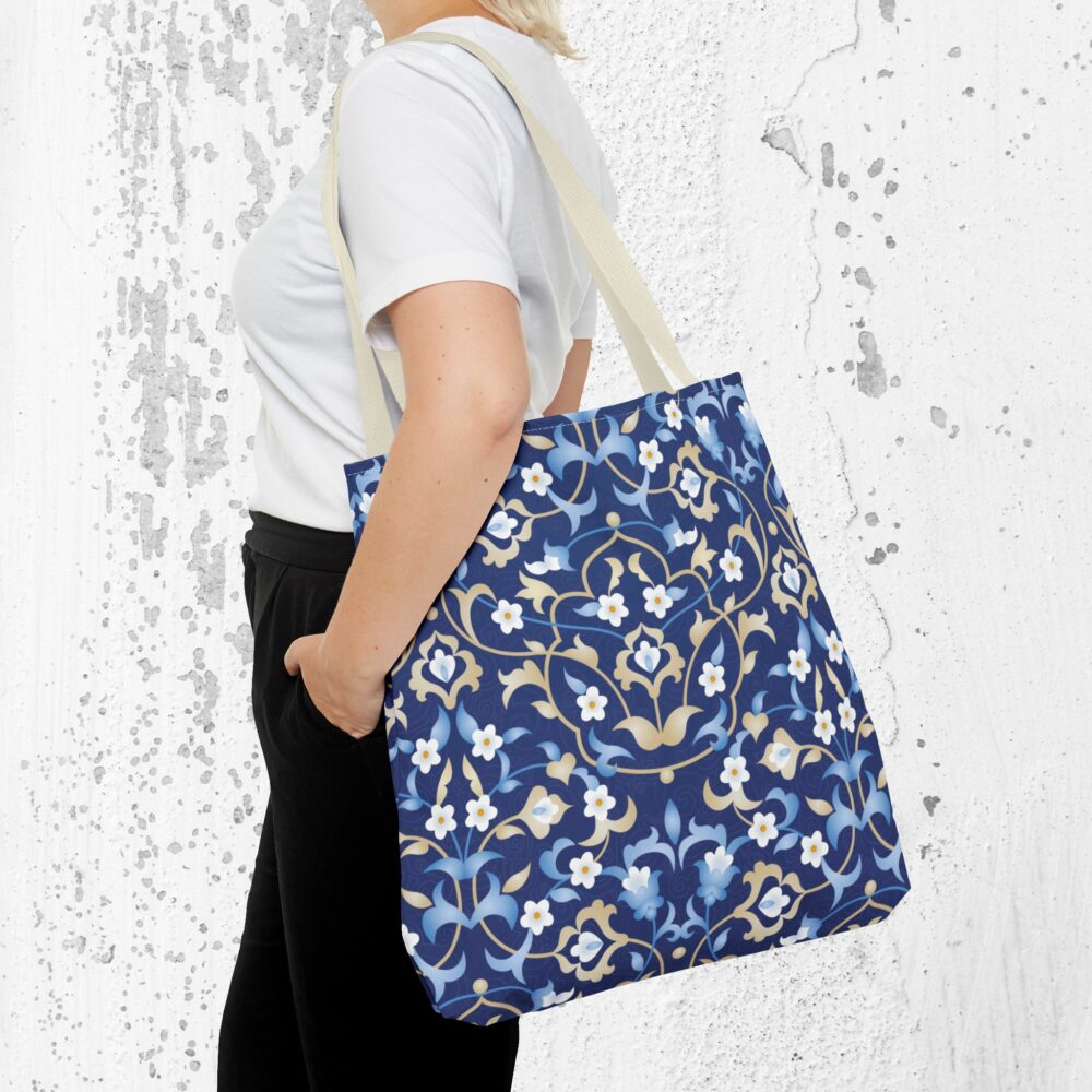 Navy Persian Floral Tote Bag