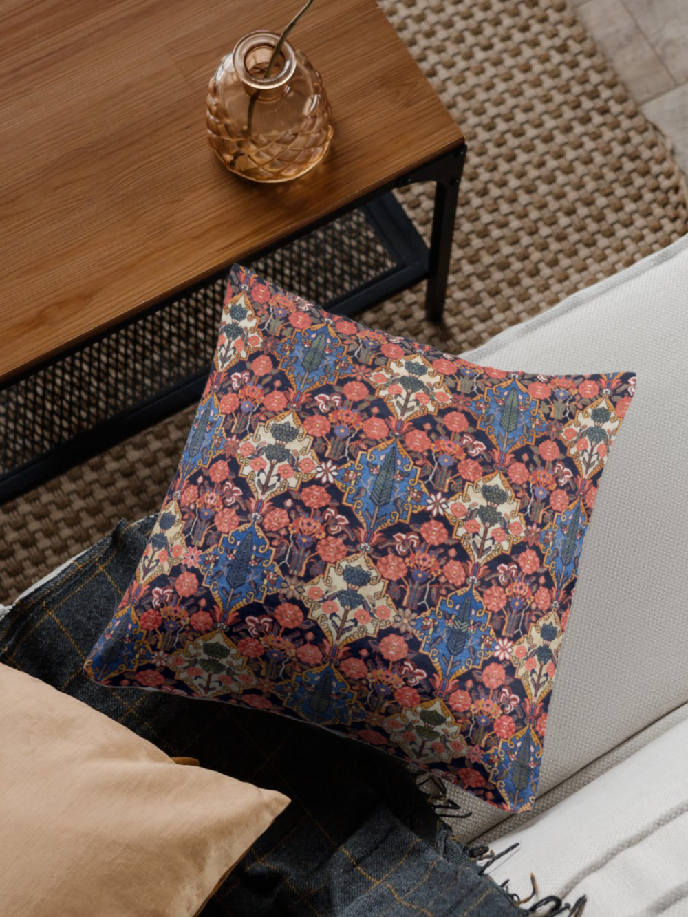Cushion Cover with Diamond Persian Rug Design
