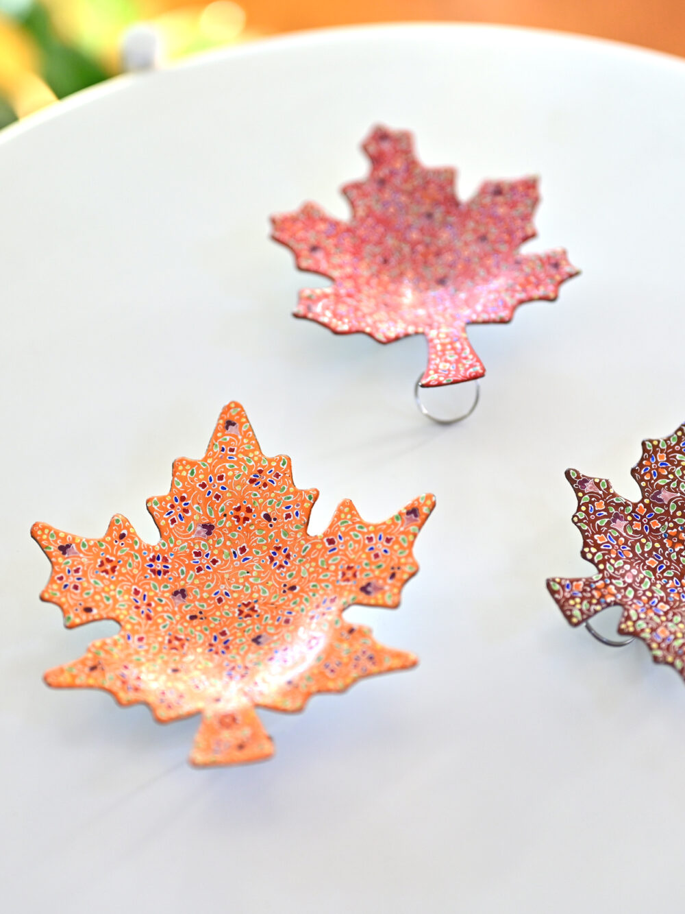 Set of 3 Hand-Painted Copper Maple Leaf Dishes