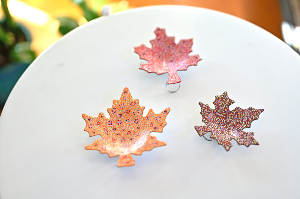 Set of 3 Hand-Painted Copper Maple Leaf Dishes