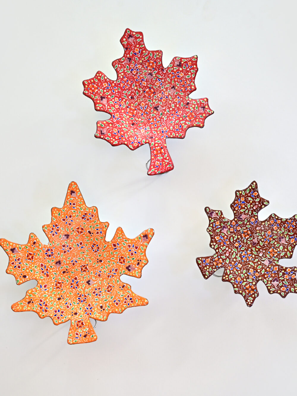 Set of 3 Hand-Painted Copper Maple Leaf Dishes