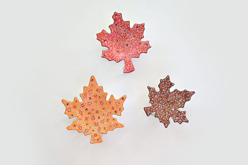 Set of 3 Hand-Painted Copper Maple Leaf Dishes