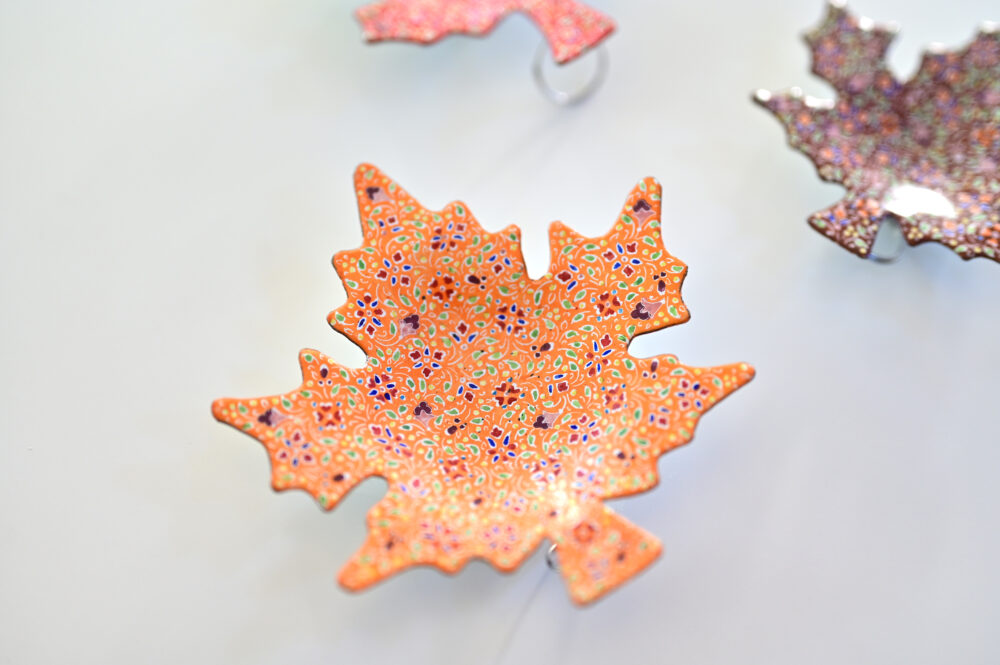 Set of 3 Hand-Painted Copper Maple Leaf Dishes