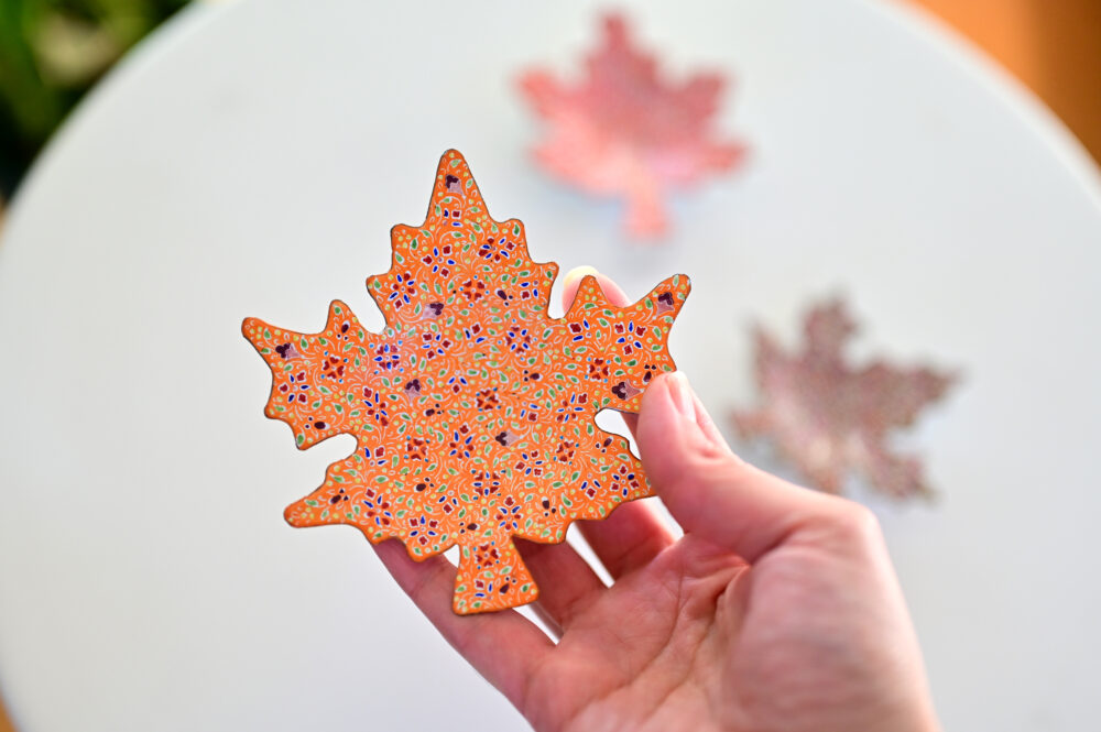 Set of 3 Hand-Painted Copper Maple Leaf Dishes