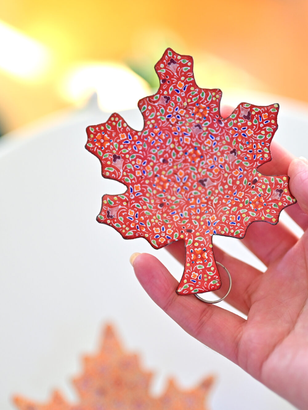 Set of 3 Hand-Painted Copper Maple Leaf Dishes