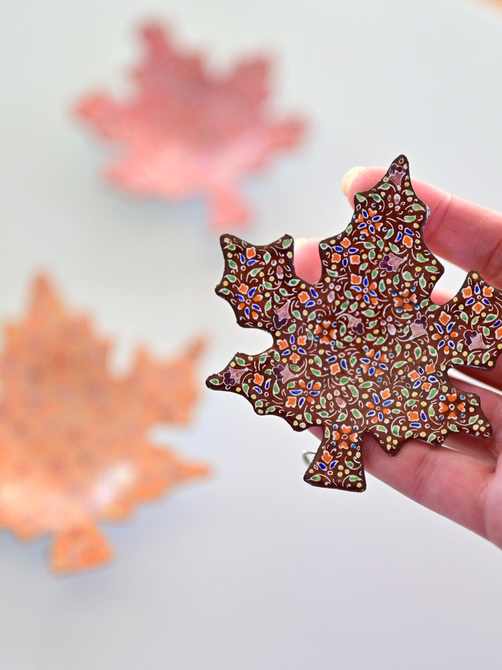 Set of 3 Hand-Painted Copper Maple Leaf Dishes