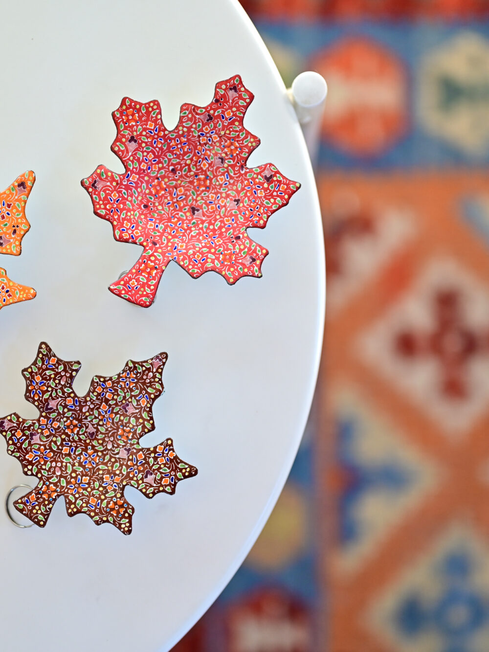Set of 3 Hand-Painted Copper Maple Leaf Dishes