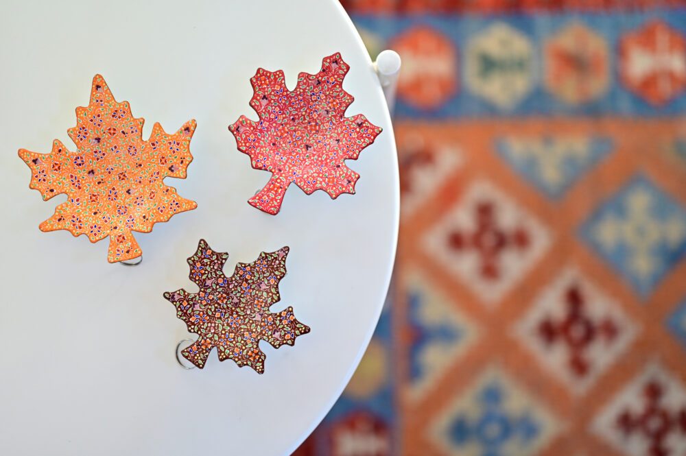 Set of 3 Hand-Painted Copper Maple Leaf Dishes