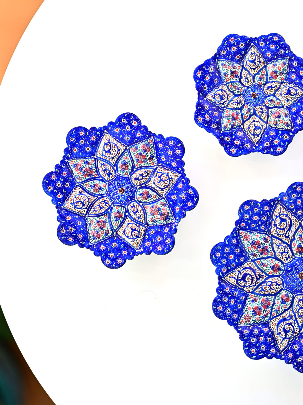 Set of 3 Blue Persian Enamel Decorative Copper Plates