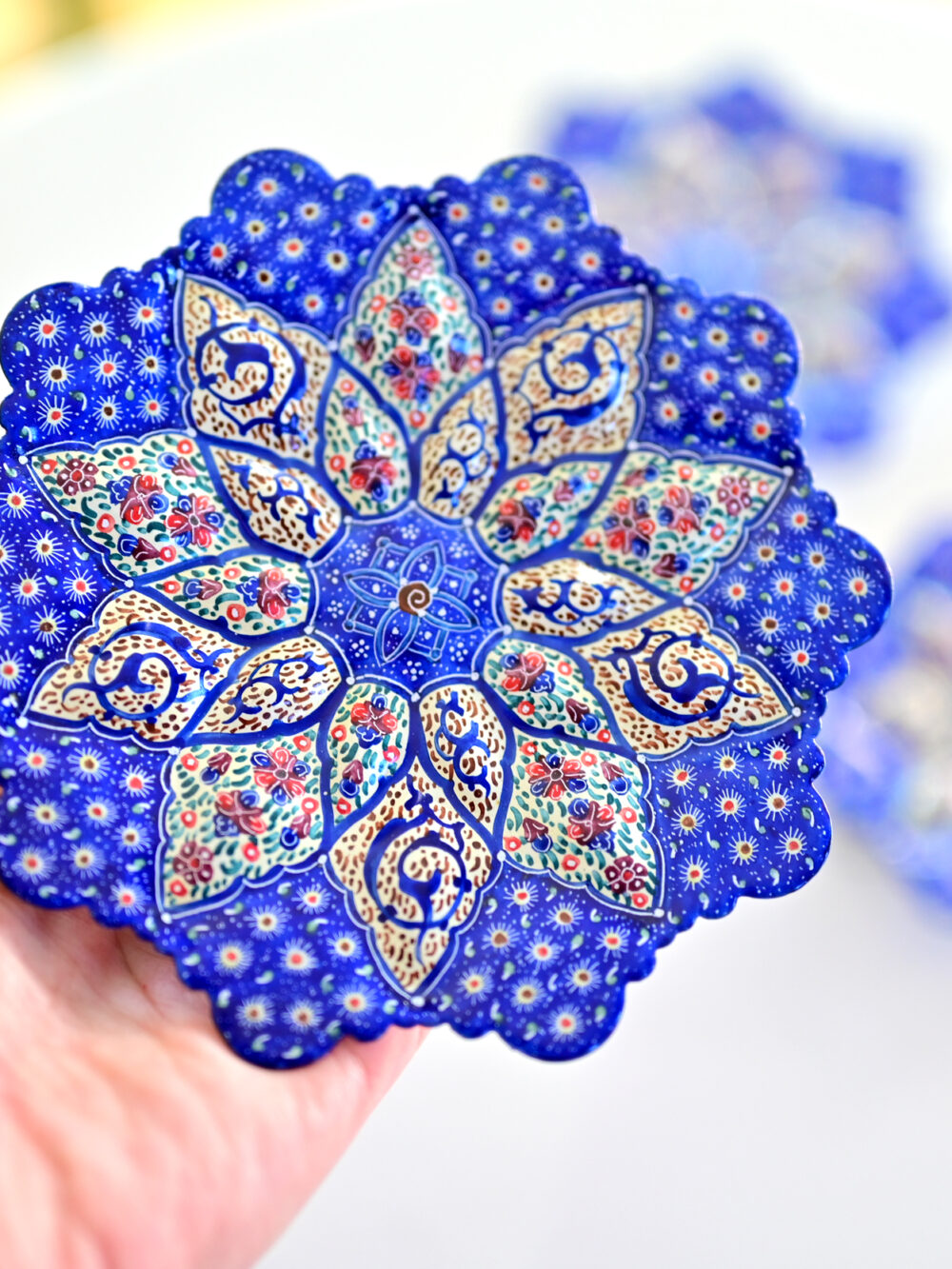 Set of 3 Blue Persian Enamel Decorative Copper Plates