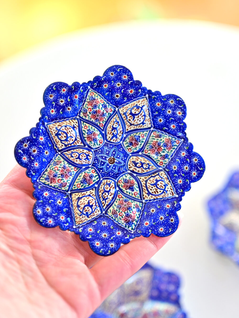 Set of 3 Blue Persian Enamel Decorative Copper Plates