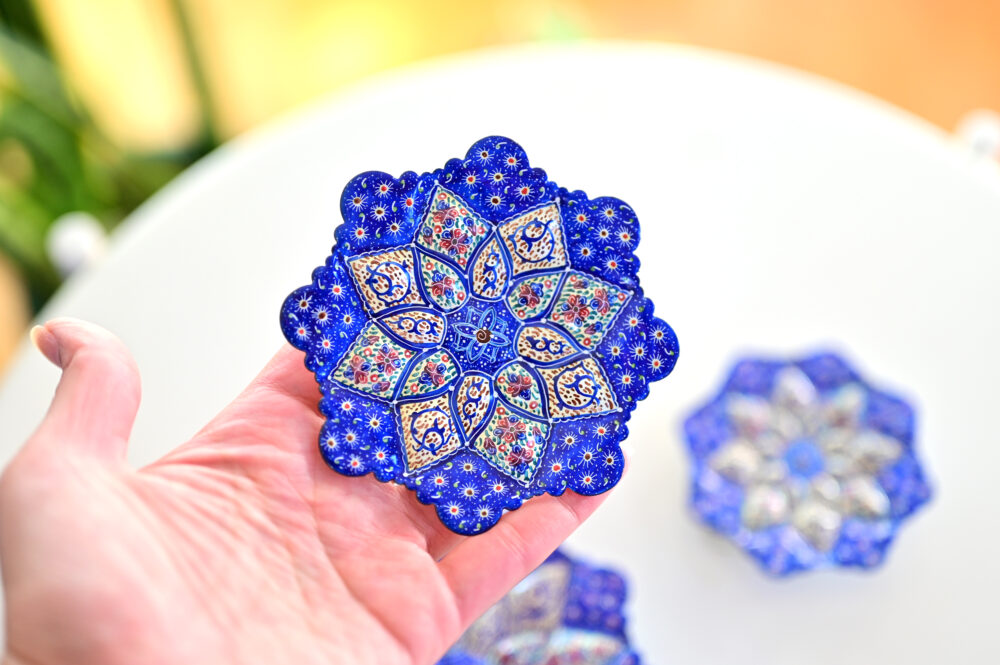Set of 3 Blue Persian Enamel Decorative Copper Plates