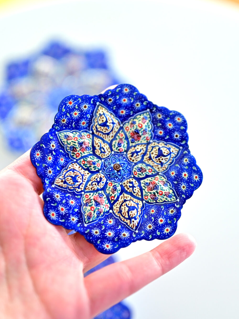 Set of 3 Blue Persian Enamel Decorative Copper Plates